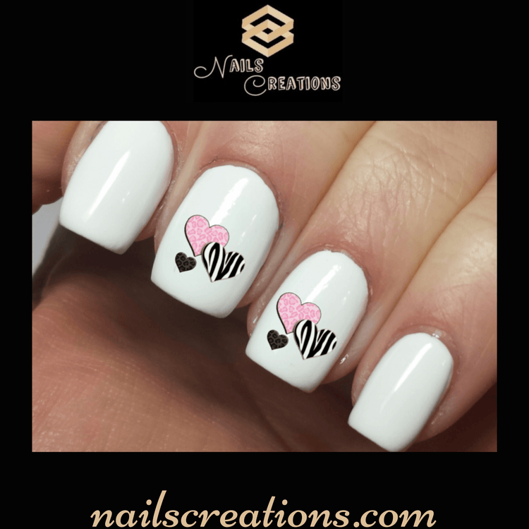 Hearts with Zebra and Leopard Print - Nail Art Waterslide Decals - Nails Creations