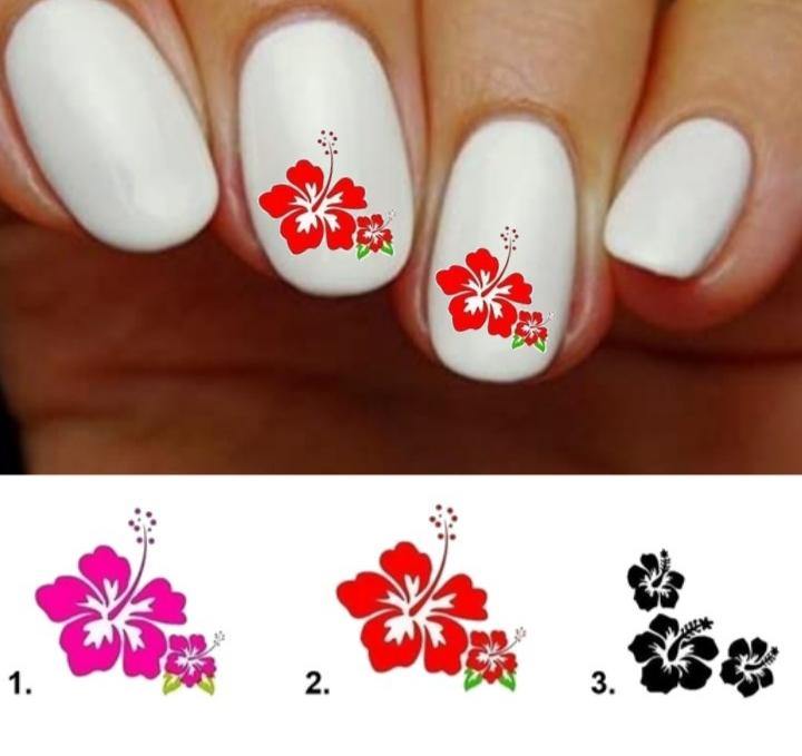 Hibiscus Flowers Nail Decals Stickers Water Slides Nail Art - Nails Creations