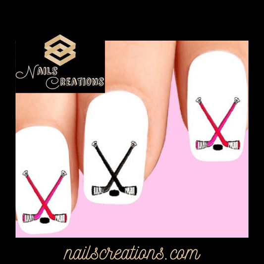 Hockey Sticks & Puck Assorted Nail Decals Stickers Waterslide Nail Art - Nails Creations