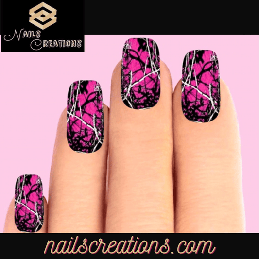 Hot Pink Realtree Mossy Oak Camo Set of 10 Waterslide Full Nail Decals - Nails Creations