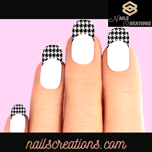 Houndstooth Black and Clear Set of 10 Waterslide Nail Decals Tips - Nails Creations