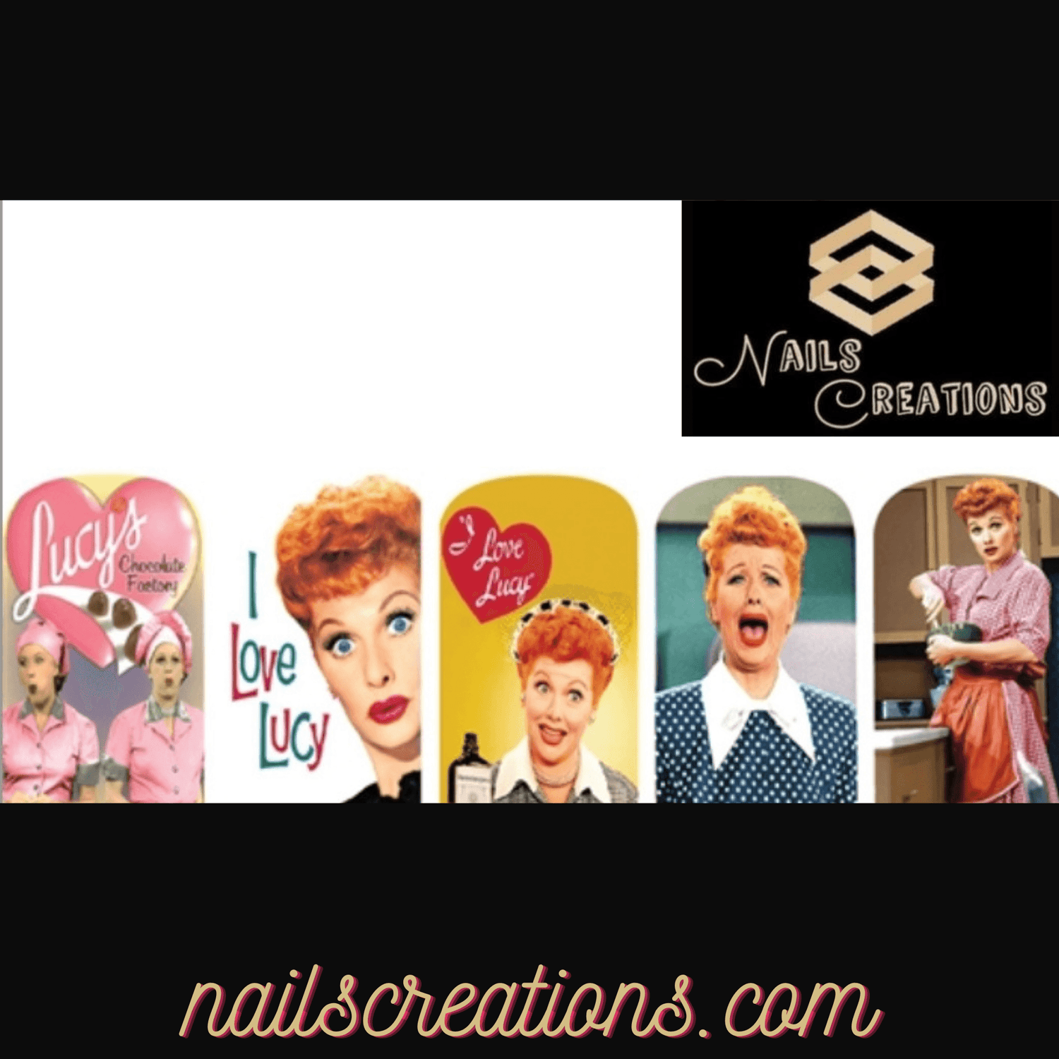 I Love Lucy Lucille Ball Set of 10 Waterslide Full Nail Decals - Nails Creations