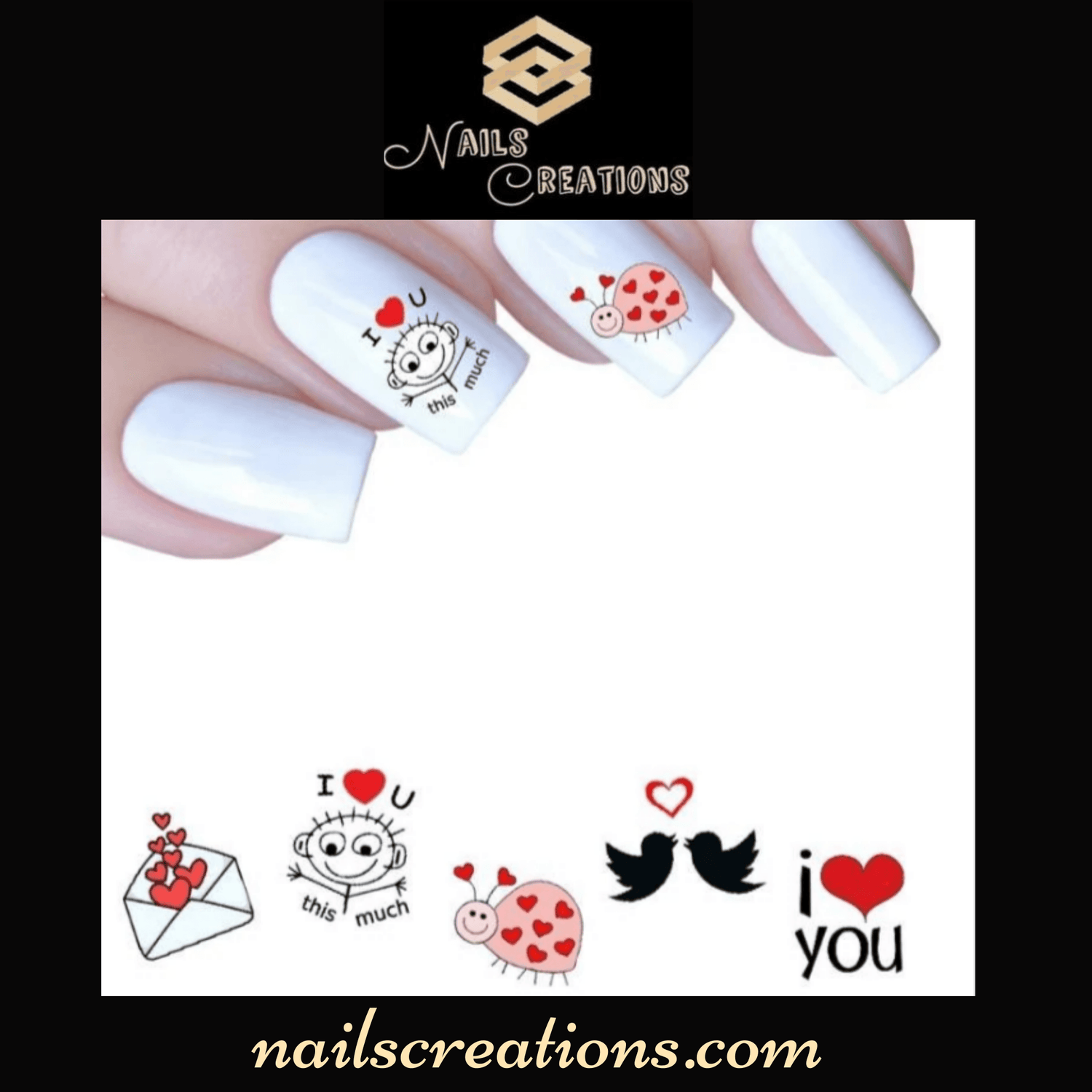 I Love You Valentine's Nail Art Water Slides Decals - Nails Creations