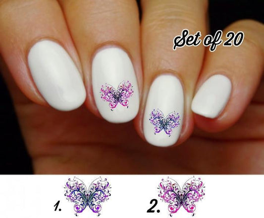 Butterfly with Flowers and Scrolls Nail Decals Stickers Water Slides Nail Art - Nails Creations