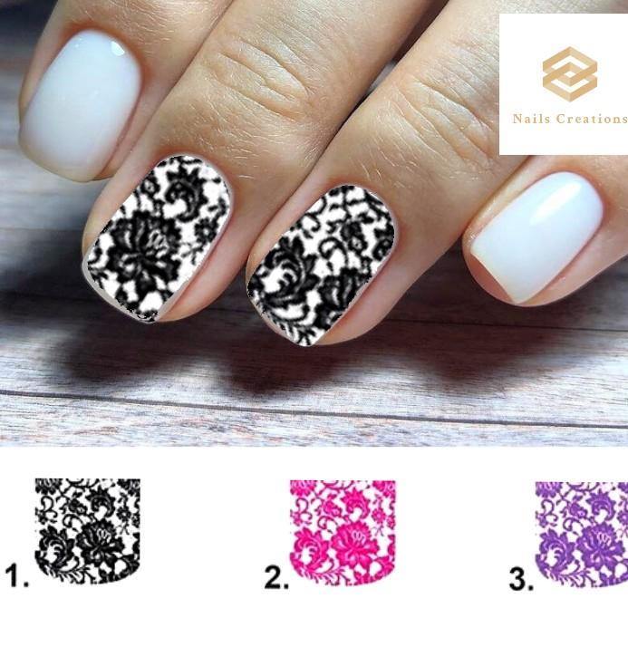 Lace Flowers Full Nail Decals Stickers Water Slides Nail Art - Nails Creations