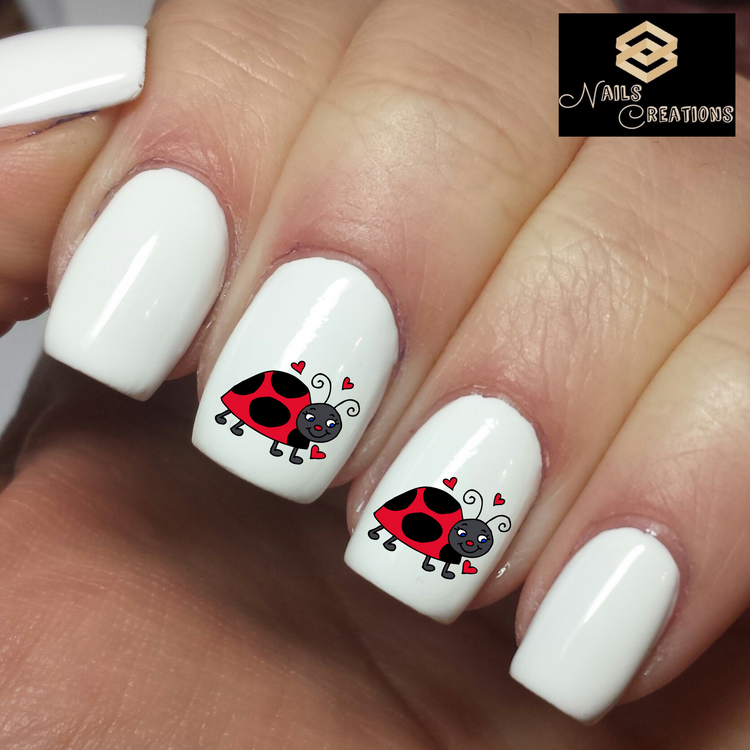 Ladybug with Hearts Nails designs - Nail Art Decals - Nails Creations - Nails Creations