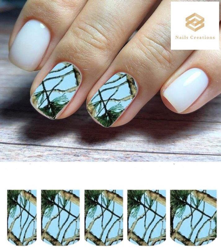 Light Blue Mossy Oak Camo Camouflage Realtree Set Full Nail Decals Stickers Water Slides Nail Art - Nails Creations