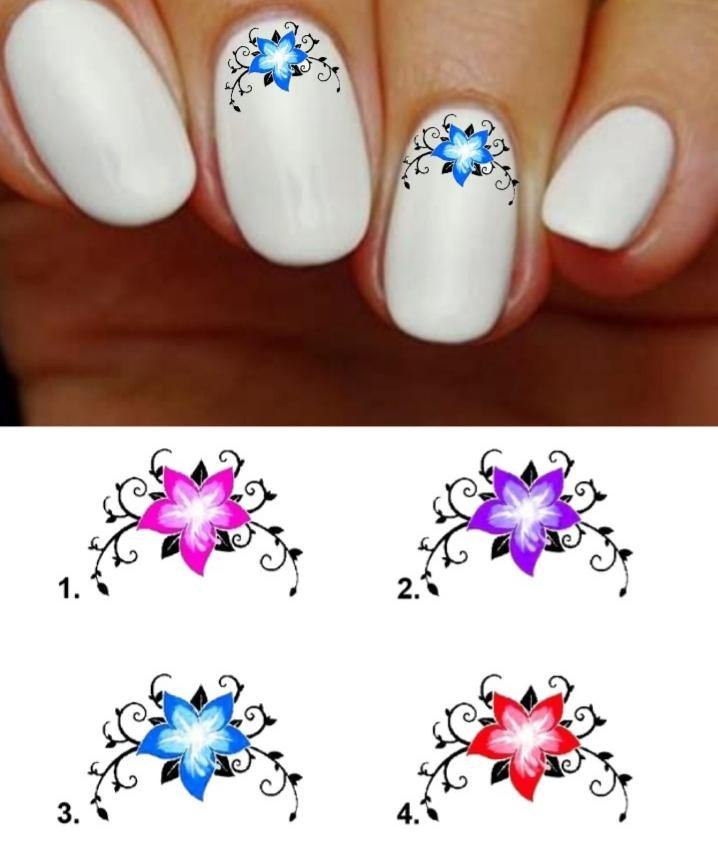 Lily with Scrolls Nail Decals Stickers Water Slides Nail Art - Nails Creations