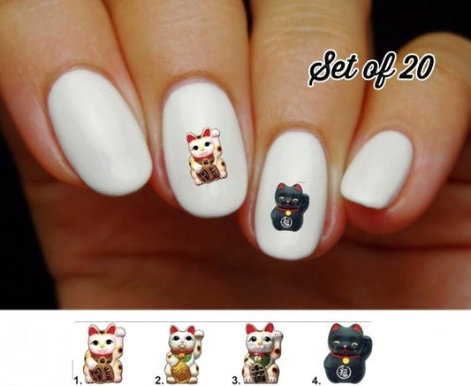 Lucky Cat Good Fortune Nail Decals Stickers Water Slides Nail Art - Nails Creations