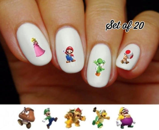 Mario Bros Brothers Assorted Nail Decals Stickers Water Slides Nail Art - Nails Creations