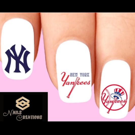 New York Yankees Baseball Assorted Set of 20 Waterslide Nail Decals - Nails Creations