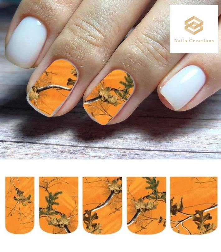 Orange Blaze Realtree Mossy Oak Camo Full Nail Decals Stickers Water Slides Nail Art - Nails Creations