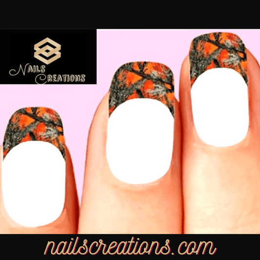 Orange Mossy Oak Camo Camouflage Set of 10 Waterslide Nail Decals Tips - Nails Creations
