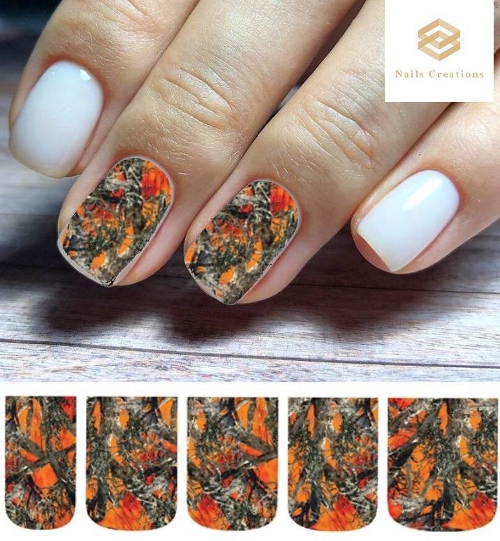 Orange Realtree Mossy Oak Camo Set Full Nail Decals Stickers Water Slides Nail Art - Nails Creations