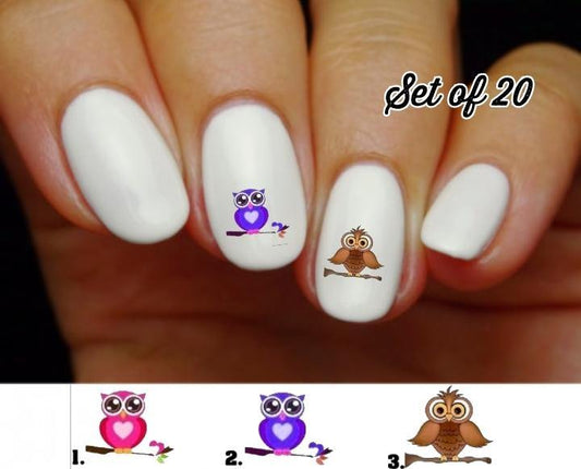 Owl on Branch Nail Decals Stickers Water Slides Nail Art - Nails Creations