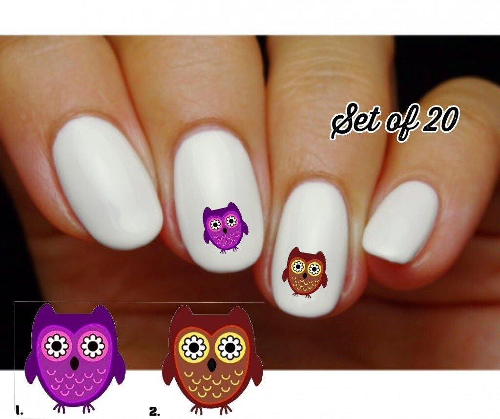 Owl with Flower Eyes Nail Decals Stickers Water Slides Nail Art - Nails Creations