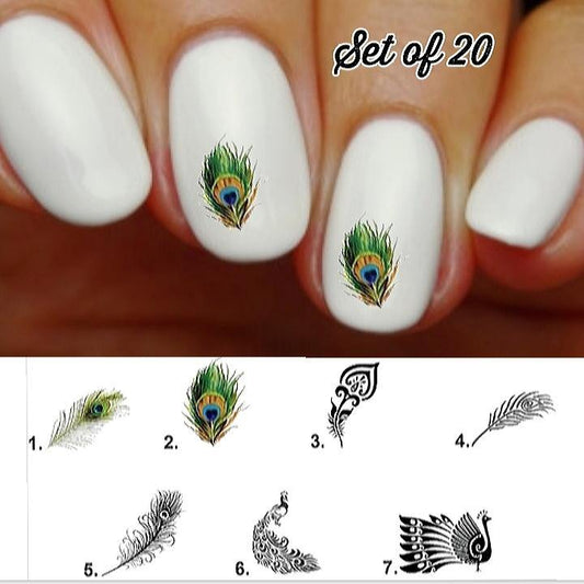 Peacock Feather Nail Decals Stickers Water Slides Nail Art - Nails Creations
