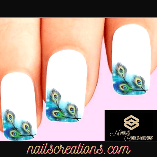 Peacock Feathers Set of 10 Waterslide Nail Decals Tips - Nails Creations