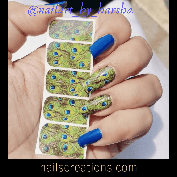 Peacock Feathers Waterslide Full Nail Decals - Nails Creations
