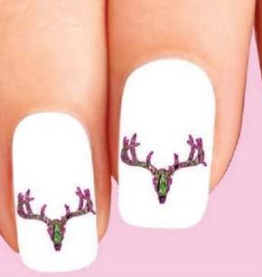 Pink & Green Camo Camouflage Deer Skull Waterslide Nail Decals - Nails Creations