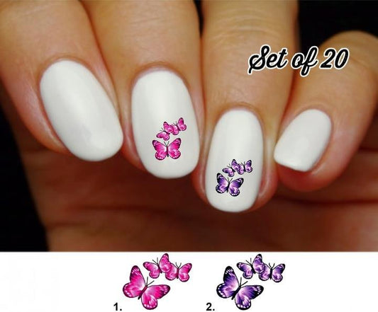 Pink and Purple Butterfly Nail Decals Stickers Water Slides Nail Art - Nails Creations