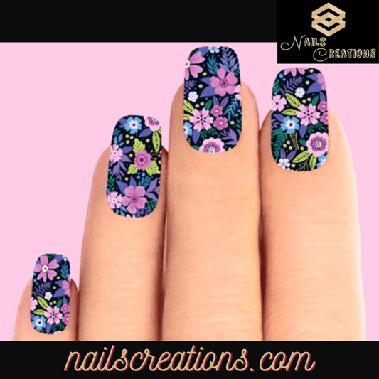 Pink and Purple Flower Set of 10 Waterslide Full Nail Decals - Nails Creations