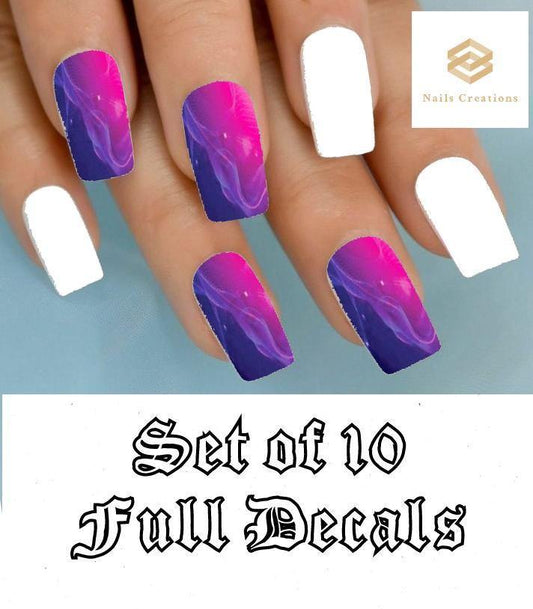 Pink & Purple Galaxy Stars Set Full Nail Decals Stickers Water Slides Nail Art - Nails Creations