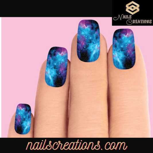 Pink and Purple Galaxy Stars Set of 10 Waterslide Full Nail Decals - Nails Creations