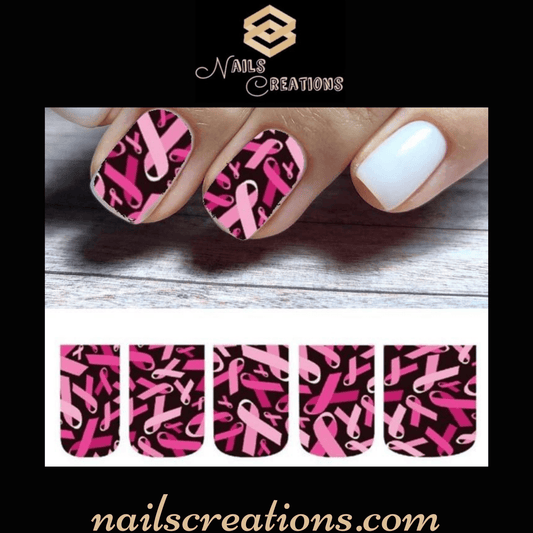 Pink Breast Cancer Awareness Ribbons Full Nail Decals Stickers Water Slides Nail Art - Nails Creations