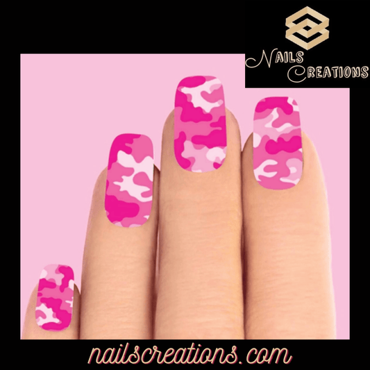Pink Camo Camouflage Set of 10 Waterslide Full Nail Decals - Nails Creations