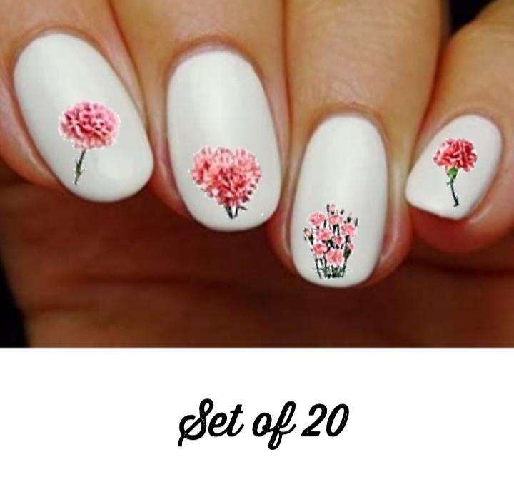 Pink Carnations Flowers Nail Decals Stickers Water Slides Nail Art - Nails Creations