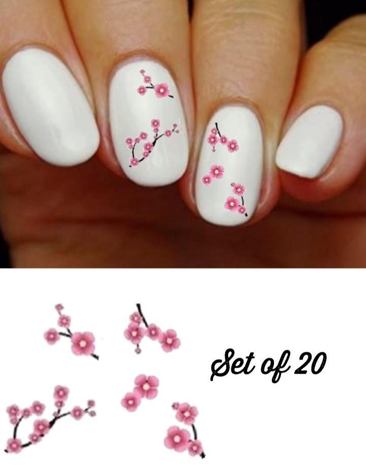 Pink Cherry Blossoms Flowers Assorted Nail Decals Stickers Water Slides Nail Art - Nails Creations