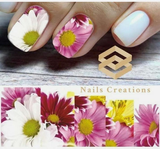 Pink Flowers Nail Art Water Transfer Decals Stickers Full Nails Water Slides - Nails Creations