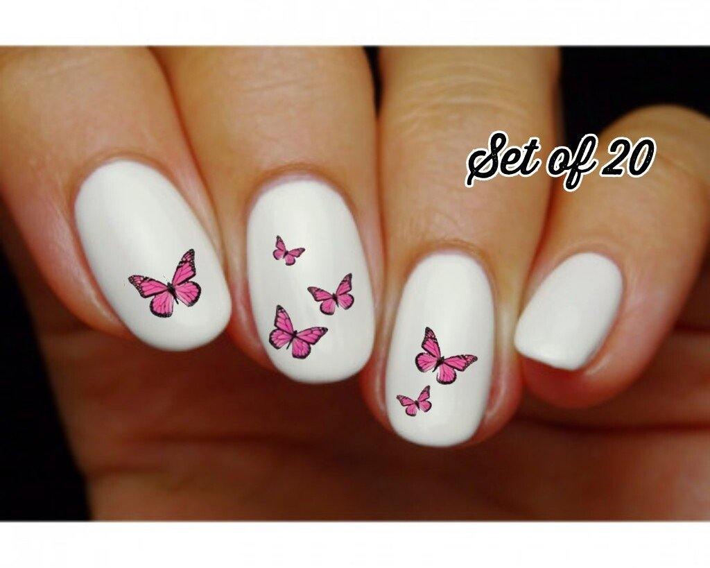 Pink Monarch Butterfly Assorted Nail Decals Stickers Water Slides Nail Art - Nails Creations