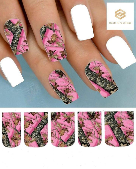 Pink Mossy Oak Realtree Camo Set of 10 Waterslide Full Nail Decals