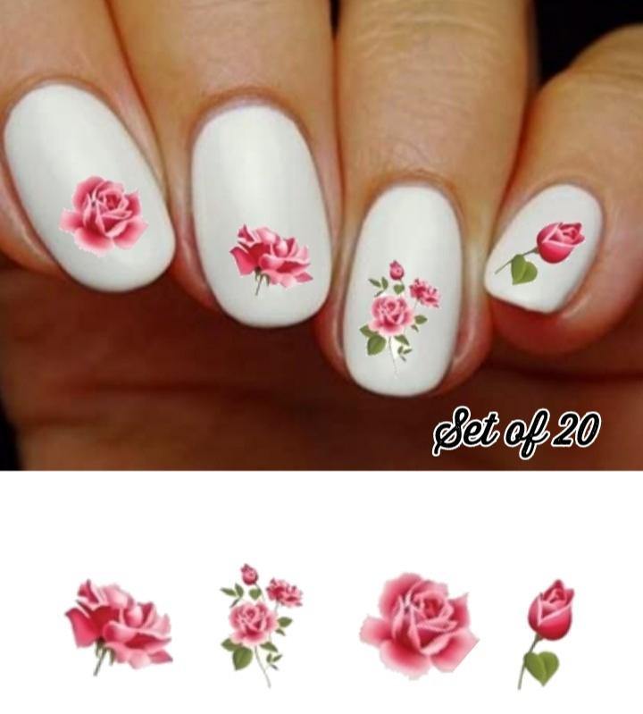 Pink Roses Assorted Nail Decals Stickers Water Slides Nail Art - Nails Creations