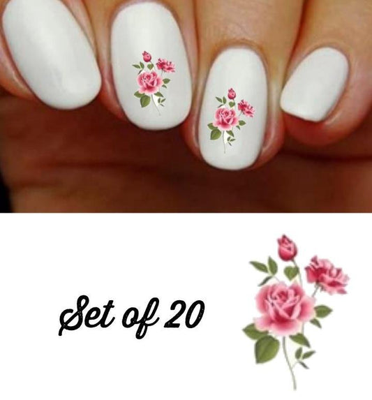 Pink Roses Nail Decals Stickers Water Slides Nail Art - Nails Creations