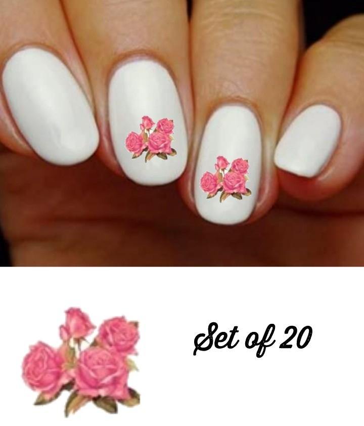 Pink Roses with Buds Nail Decals Stickers Water Slides Nail Art - Nails Creations