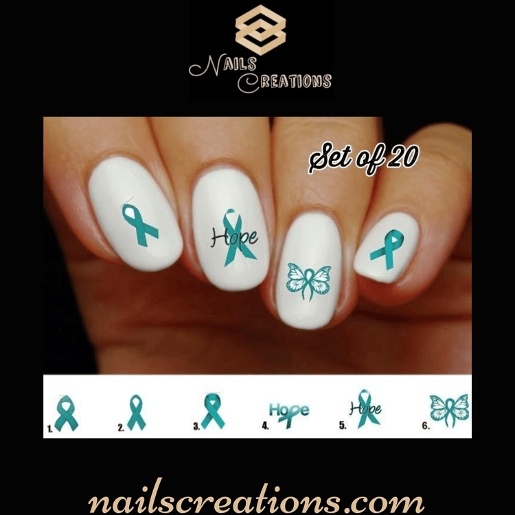 Ovarian Cancer Awareness Teal Ribbon Hope Butterfly Nail Decals Stickers Water Slides Nail Art - Nails Creations