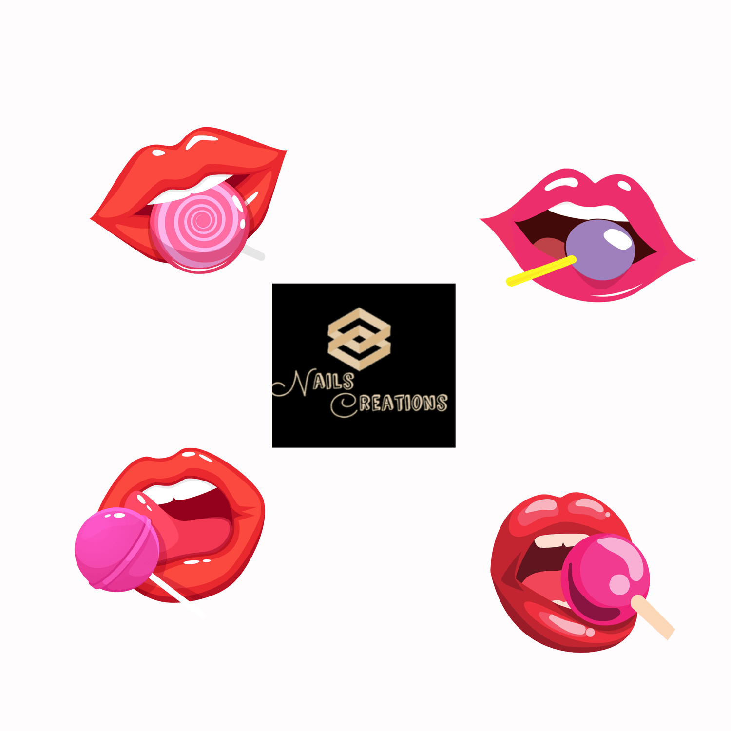 Lollipop Lips Lipstick Tongue Lick Assorted Set of 20 Waterslide Nail Decals - Nails Creations