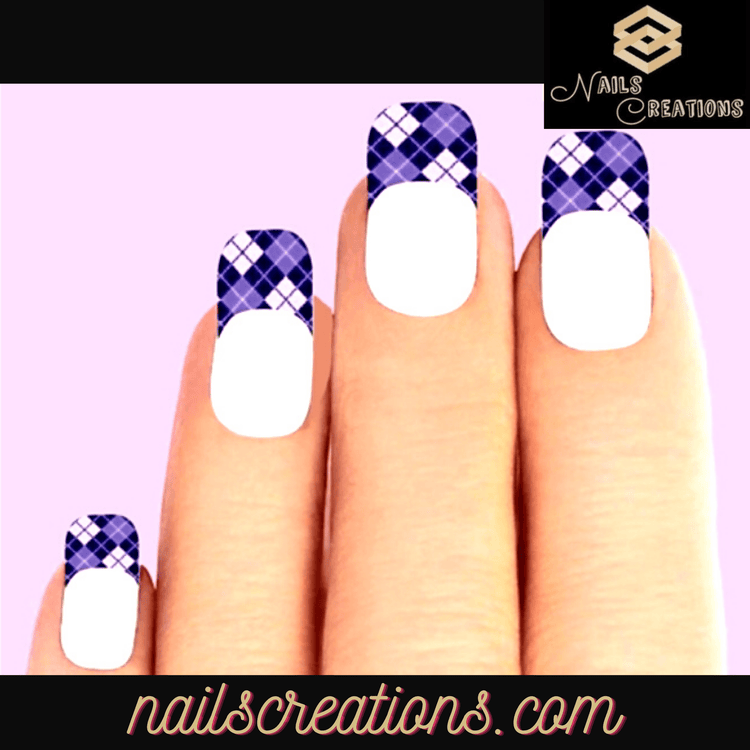 Purple Argyle Set of 10 Waterslide Nail Decals Tips - Nails Creations