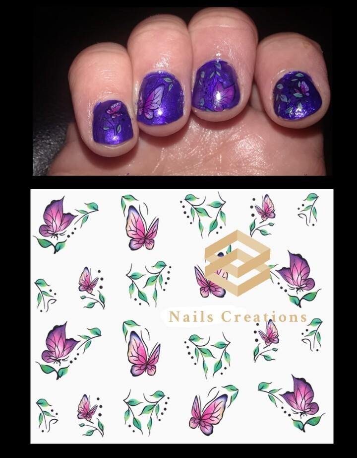 Purple Butterflies Nail Decals Stickers Water Slides Nail Art - Nails Creations