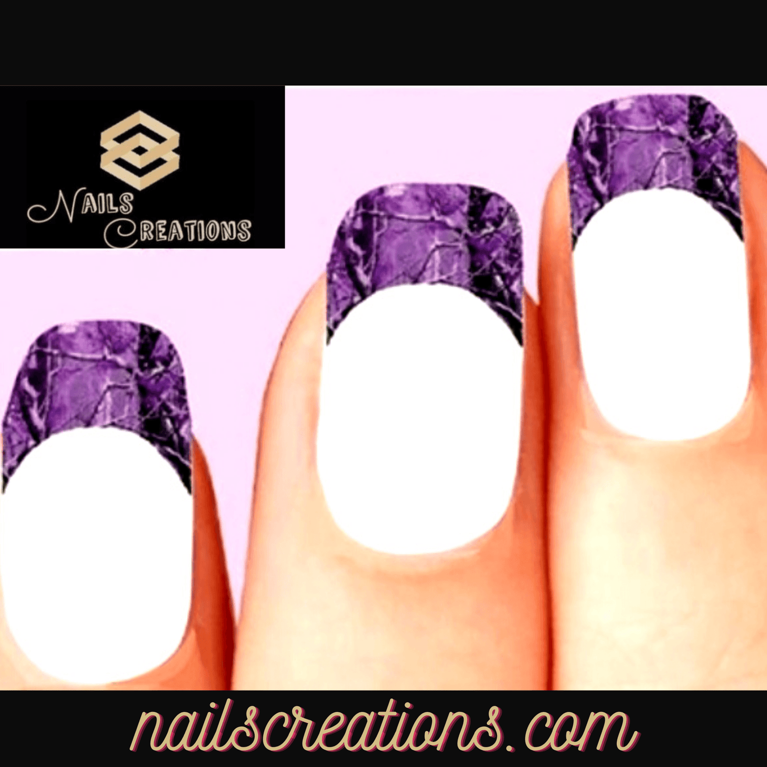 Purple Camo Mossy Oak Camouflage Set of 10 Waterslide Nail Decals Tips - Nails Creations