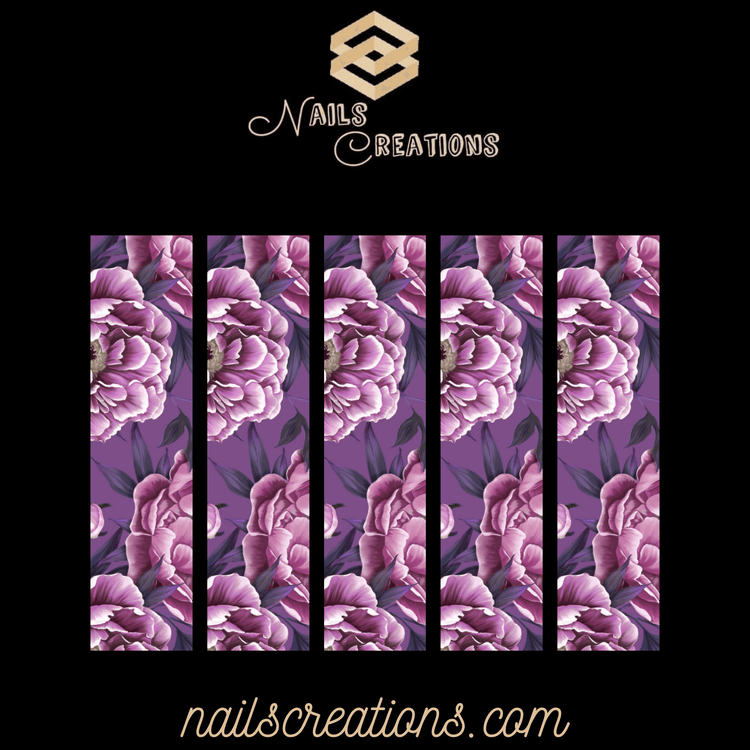 Purple Floral X-Long Full Waterslide Nail Decals - Floral Design - Nails Creations