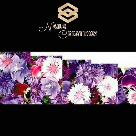 Purple Flowers Full Nail Art Waterslide Decal Design - Nails Creations