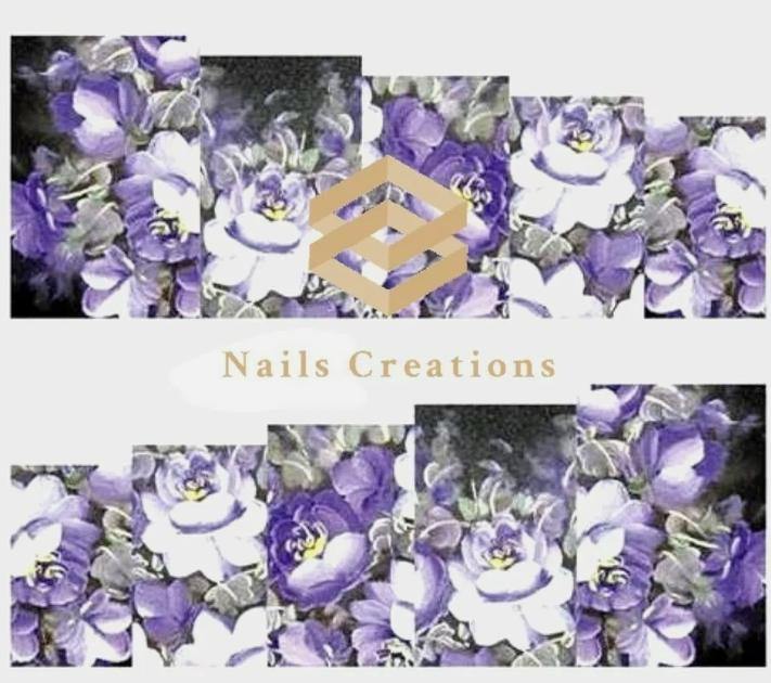 Purple Flowers Nail Art Water Transfer Decals Stickers Full Nails Water Slides - Nails Creations