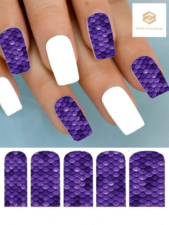 Purple Mermaid Tail Fish Scales Set of 10 Full Waterslide Nail Decals - Nails Creations