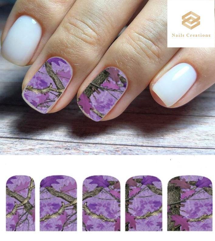 Purple Realtree Mossy Oak Camo Set Full Nail Decals Stickers Water Slides Nail Art - Nails Creations