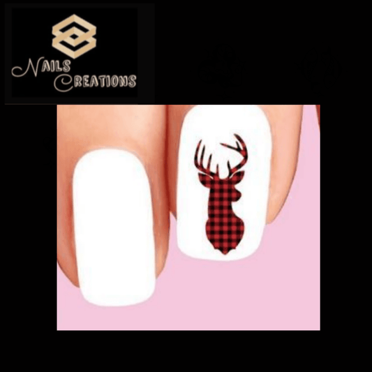 Red Buffalo Plaid Deer Buck Waterslide Nail Decals - Nails Creations