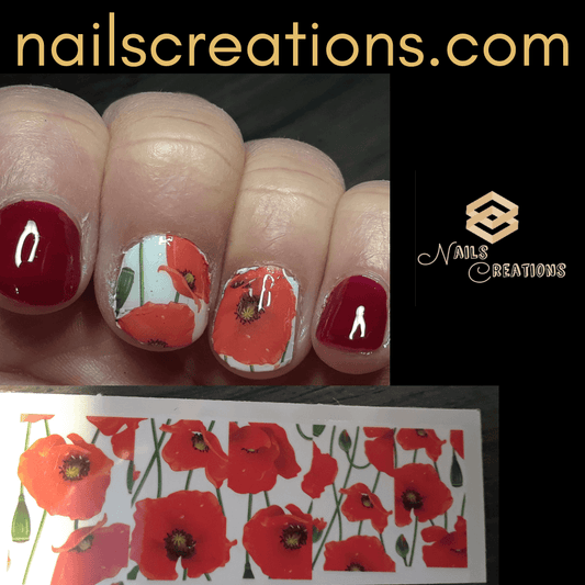 Red Flowers Floral Pattern Design Full Nail Art Waterslide Decals - Nails Creations